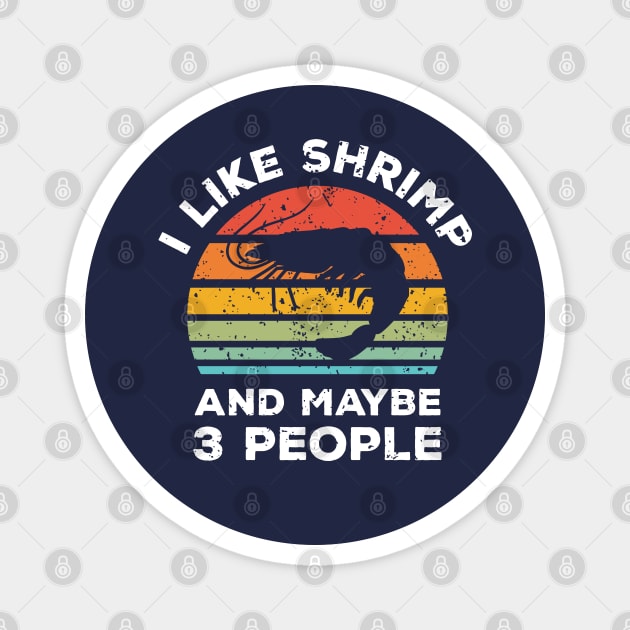 I Like Shrimp and Maybe 3 People, Retro Vintage Sunset with Style Old Grainy Grunge Texture Magnet by Ardhsells